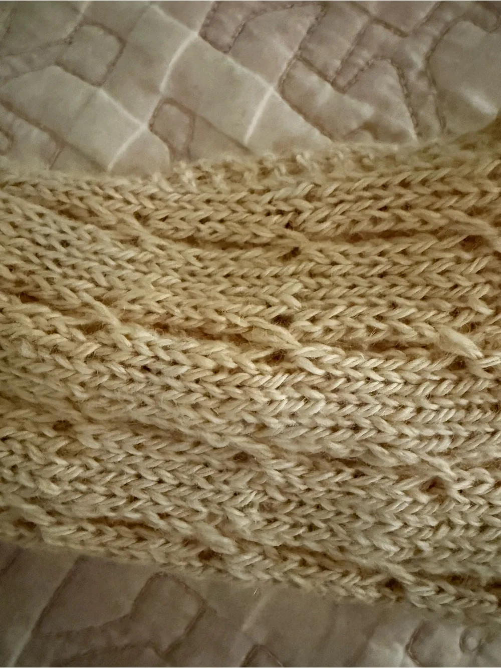 Hand Knit Beige Alpaca Wool Infinity Scarf